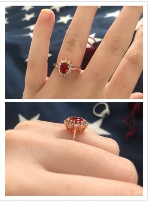 Princess Kate Red Crystal Sapphire Gem 18K Rose Gold Plated Wedding Ring