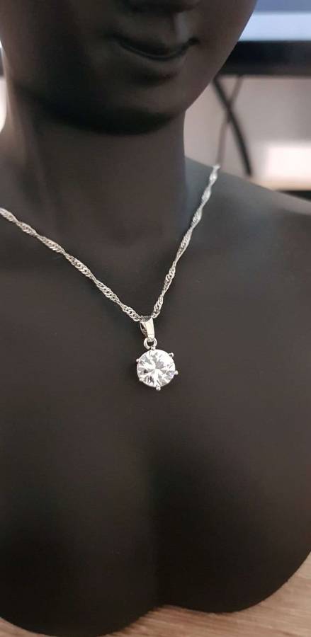 Princess White Crystal Sapphire Gem  **Pendant**  Gold Plated
