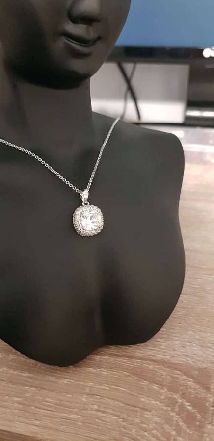 Pavé Halo White Crystal Sapphire Gem Ring,Earrings & Pendant Set