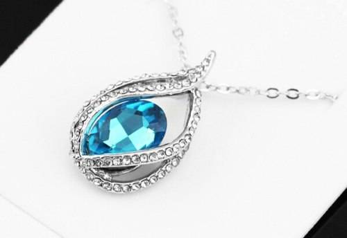 Crystal Flame Aqua Blue Water Tear pendant necklace  fashion jewelry
