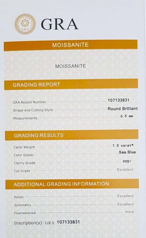 **Certified Moissanite** 1.00ct Rare Blue Moissanite Loose Stone  Color VVS1 Excellent Cut