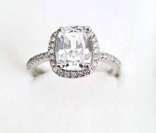 Lady Ann Cushion Cut White Crystal  Ring for Women **925 Sterling Silver**
