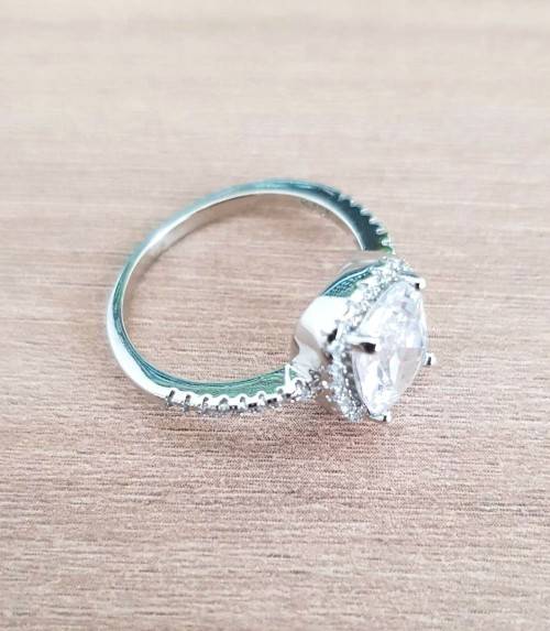 Lady Ann Cushion Cut White Crystal  Ring for Women **925 Sterling Silver**