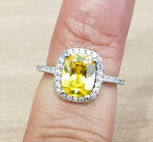 Lady Ann Cushion Cut Yellow Crystal Ring for Women in 925 Sterling Silver
