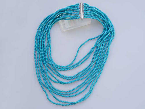 Beautiful 4mm multi strand turquoise necklace with slide clasp
