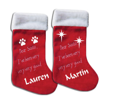 Personalised Christmas Stockings. Cute designs available.