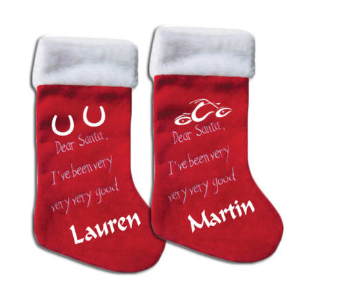 Personalised Christmas Stockings. Cute designs available.