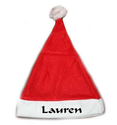 Christmas hat with name. Personalized stockings, crackers and baubles available also