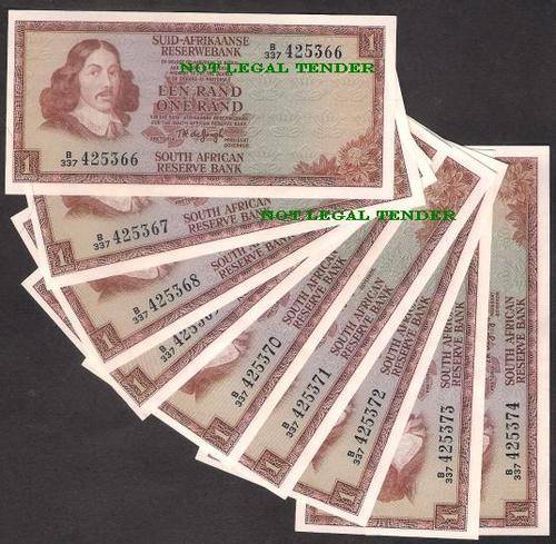 1973 Rsa TW De JONGH UNC BankNotes x 9 in SERIAL NUMBER SEQUENCE