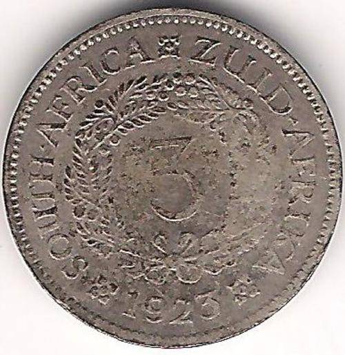 1923 UNION OF SOUTH AFRICA KGV 3d TICKY SILVER COIN
