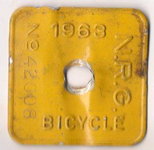 1963 N.R.G BICYCLE LICENSE