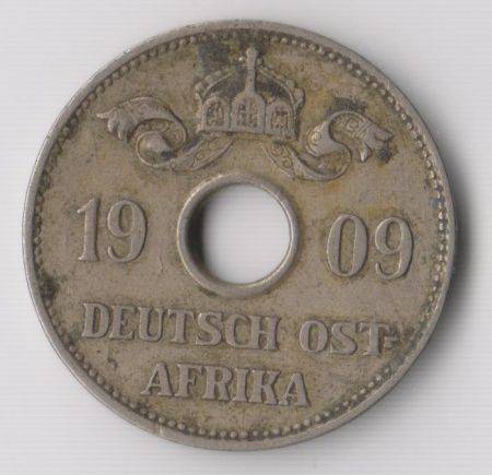 1909 GERMAN EAST AFRICA 10 HELLER COIN MINT MARK J