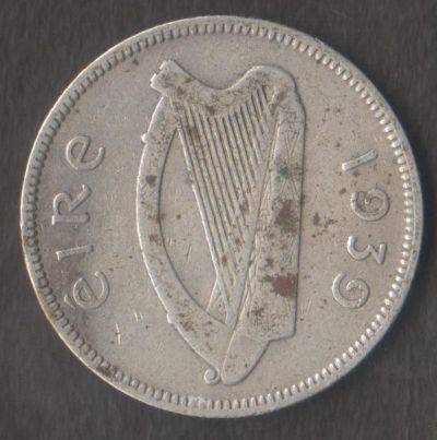 1939 IRELAND 1 SHILLING SILVER COIN