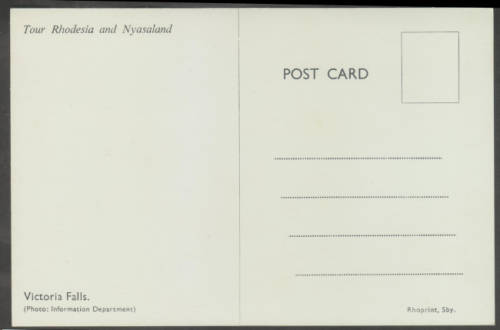 RHODESIA & NYASALAND VICTORIA FALLS COLOUR POSTCARD - MINT
