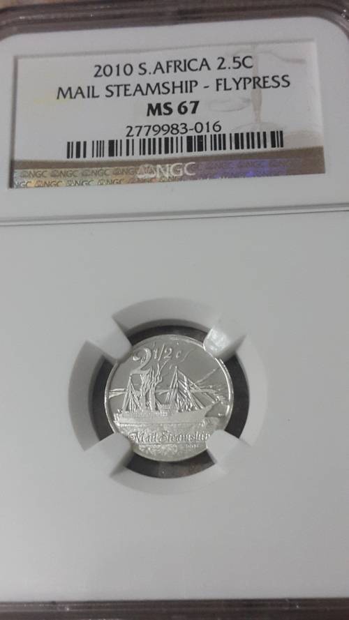 2010 RSA SILVER 2.5 CENTS STEAMSHIP  GRADED MS 67    BY NGC
