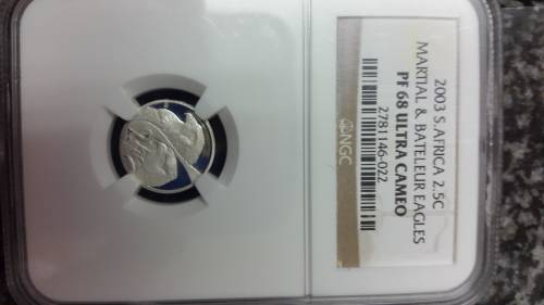 2003 RSA SILVER FLYPRESS TICKEY MARTIAL AND BATELEUR EAGLES GRADED   PF 68 ULTRA CAMEO   BY NGC