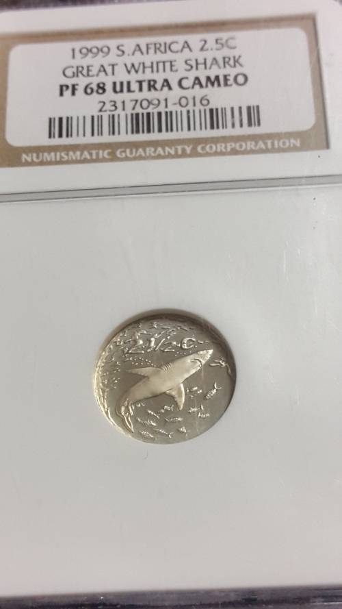 1999 RSA SILVER  TICKEY WHITE SHARK    GRADED   PF 68 ULTRA CAMEO    BY NGC
