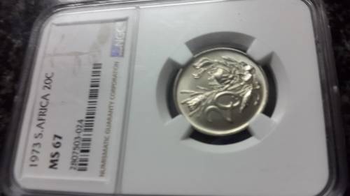 1973 RSA  20 CENTS  GRADED  MS 67  BY NGC