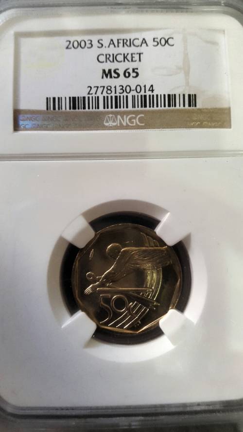2003 RSA 50 CENT CRICKET GRADED MS65 BY NGC