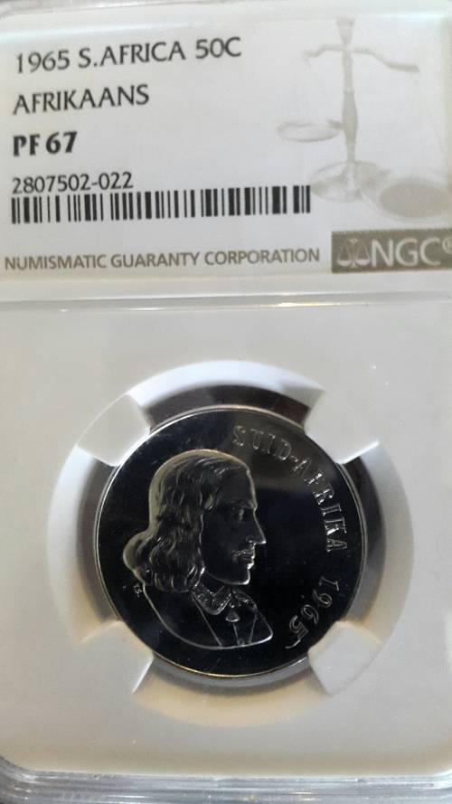 1965 RSA 50 CENTS AFRIKAANS GRADED PF67 BY NGC