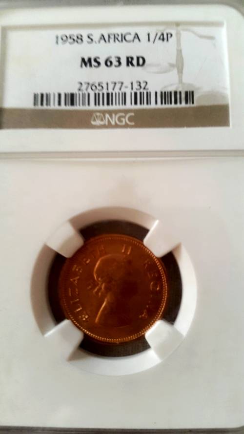1958 SA UNION  1/4 D  GRADED  MS 63 RD BY NGC