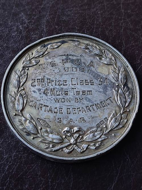 5 x Medals won by SOUTH AFRICAN RAILWAYS DURING 1906 - 1910.  A heavy 278.3 grams of sterling silver