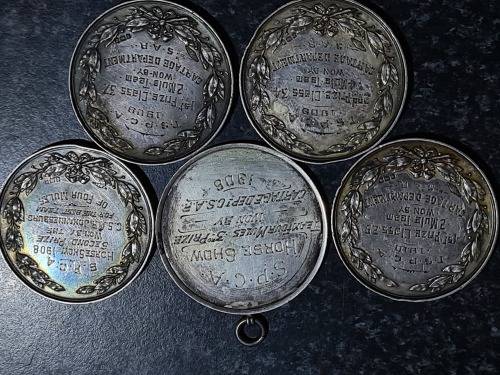 5 x Medals won by SOUTH AFRICAN RAILWAYS DURING 1906 - 1910.  A heavy 278.3 grams of sterling silver