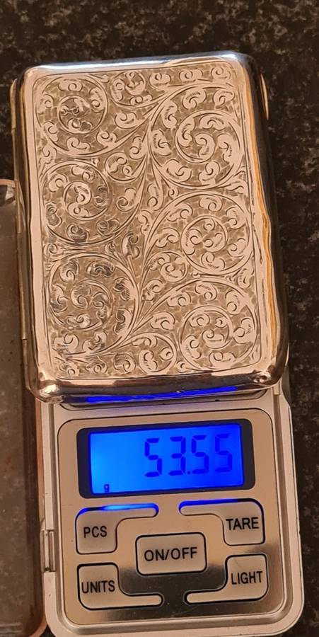 Antique solid sterling silver cigar case, Birmingham 1913. Weight 53.55 sterling silver