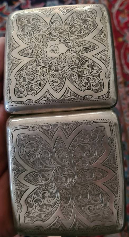 Antique solid sterling silver cigar case, Weight 93 grams sterling silver