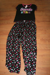 Free2bU BlackSatin Pajamas " SuperStar" - Size XS