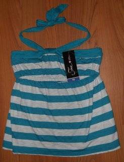 Free2bU - Turquoise/White Halter Top - size 10