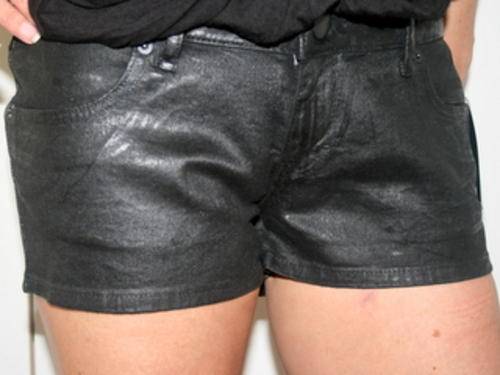 Free2bU - Black Cheeky Denim Shorts -Size 12  "HIP SIZE 82cm"