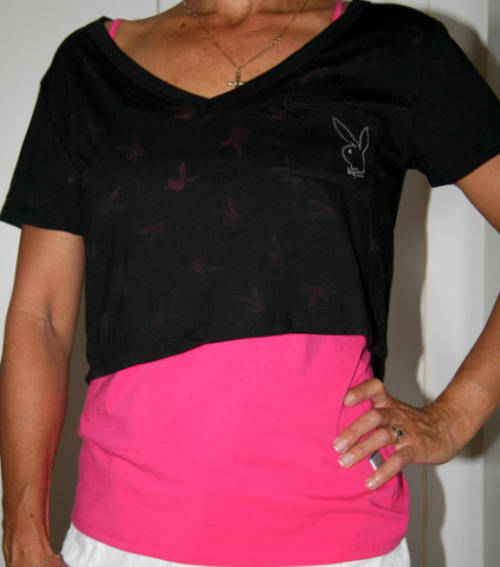 ''CLEARANCE  SALE''   Playboy - Pink Vest with Black Burnout Bunny Overshirt- size Large