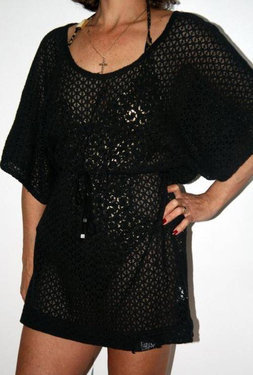 Lizzy - Black Crochet Look Beach Coverall - Size Medium