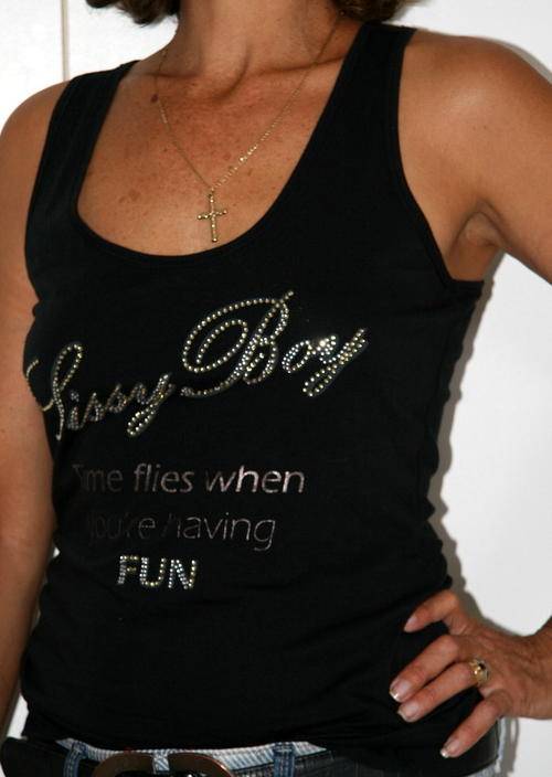 Sissy Boy - Black Racer Back "time flies" Tee Shirt - Size 36