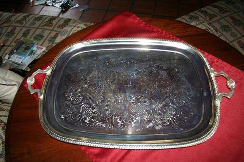 Ornate and large metal plate tray - 550mm x 410mm