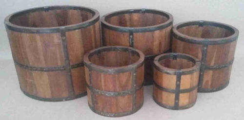Wooden grain measuring cylinders x 5