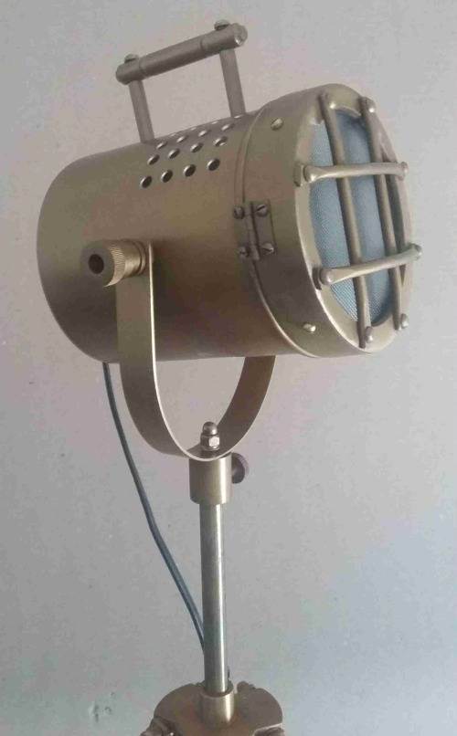 Wood and aluminium tripod lamp stand and feature lamp fitting