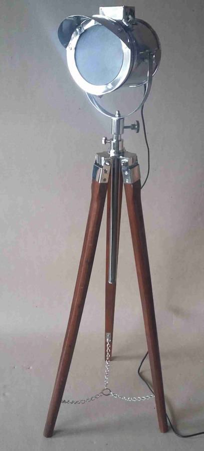 Rosewood and aluminium tripod lamp stand and feature lamp fitting