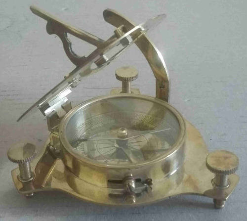 Sundial compass brass in solid rosewood and brass box