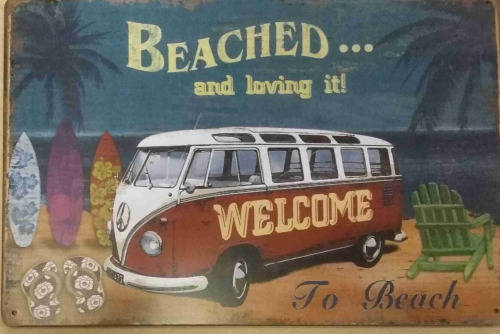 Combi. Beached & Loving it metal sign.