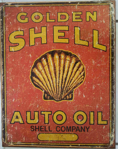 Shell. Golden Shell auto oil distressed metal sign                                      mt31