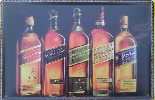 Johnnie Walker whisky red to blue vintage style metal sign