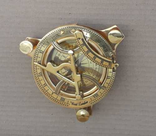 Sundial compass brass in solid rosewood and brass box