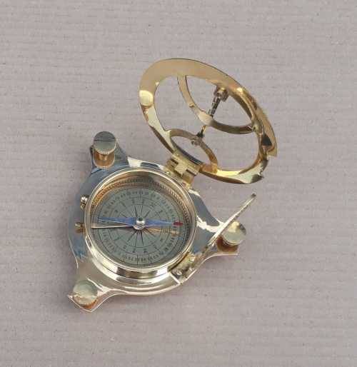 Sundial compass brass in solid rosewood and brass box