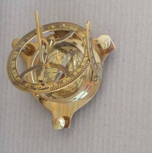 Sundial compass brass in solid rosewood and brass box