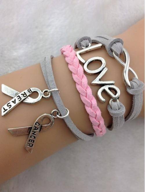 Bracelet-Infinity, Love and Breast Cancer Awareness Ribbon Charm Bracelet