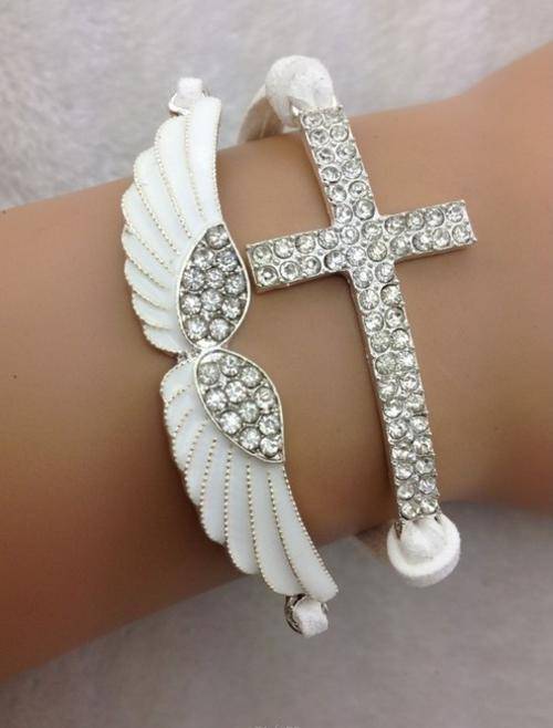 Bracelet-Cross and angel wings charm