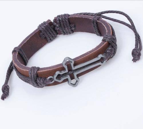 Bracelet- Adjustable Leather Bracelet, Cross