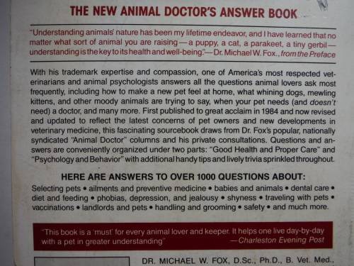 The New Animal Doctor's  Answer Book - Paperback - Dr . Michael W. Fox